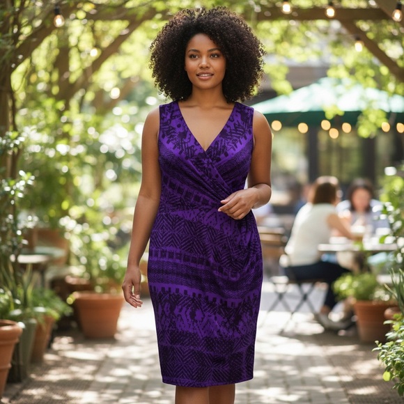 New Lauren Ralph Lauren Sleeveless Midi Dress Wedding Work Resort Purple Size 16 - Picture 3 of 9